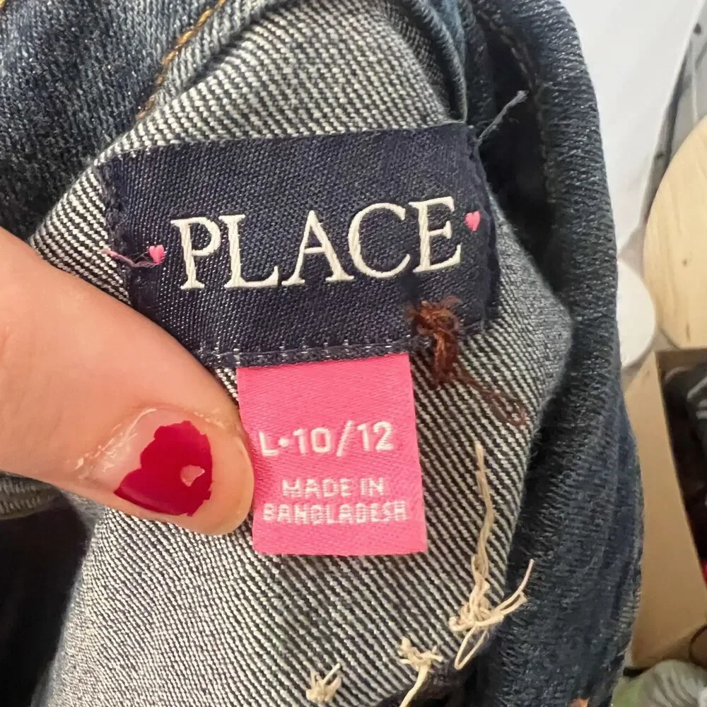 Kid's Denim Jacket Dog Patches Children's Place Size 10-12 Girl's
